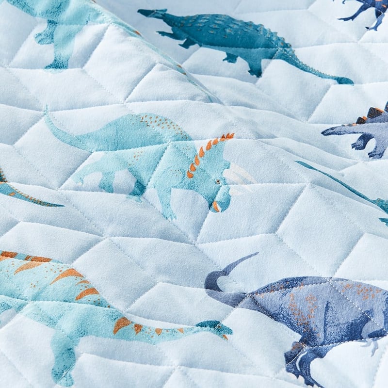 Dino Footprints Quilted Jersey Sky Blue Cot Quilt Cover Set