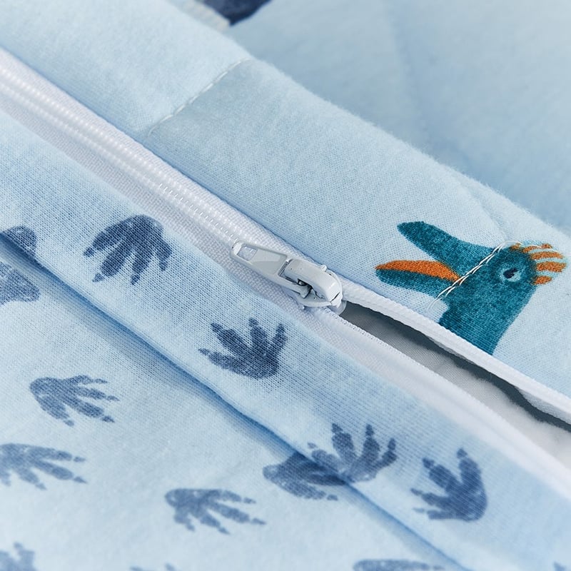 Dino Footprints Quilted Jersey Sky Blue Cot Quilt Cover Set