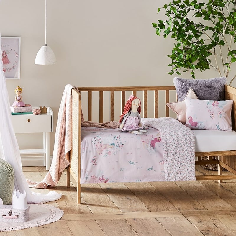 Enchanted Fairy Muted Pink Cot Quilt Cover Set
