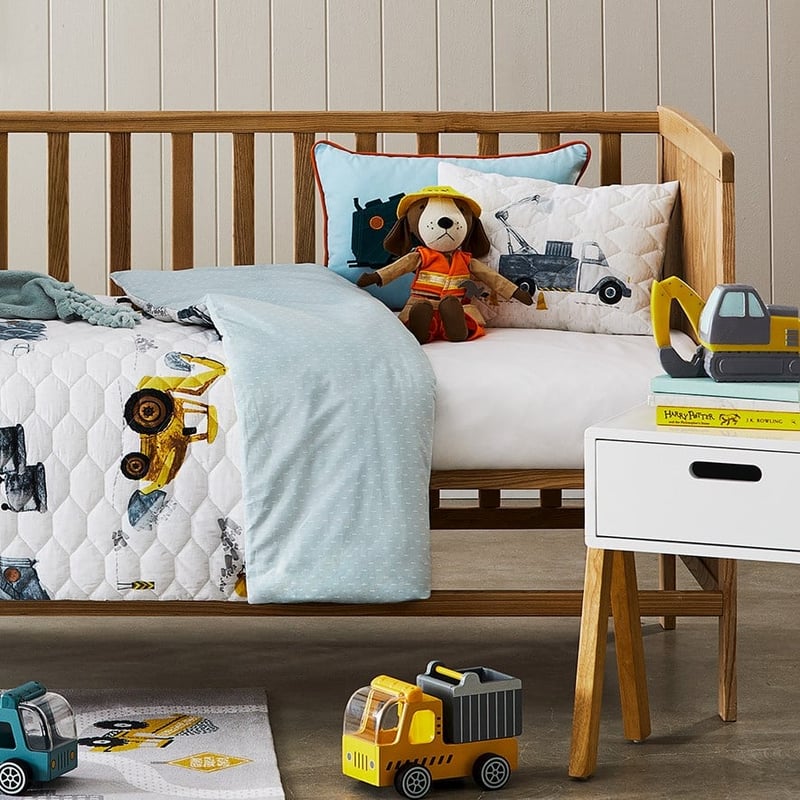 Under Construction White Quilted Cot Quilt Cover Set