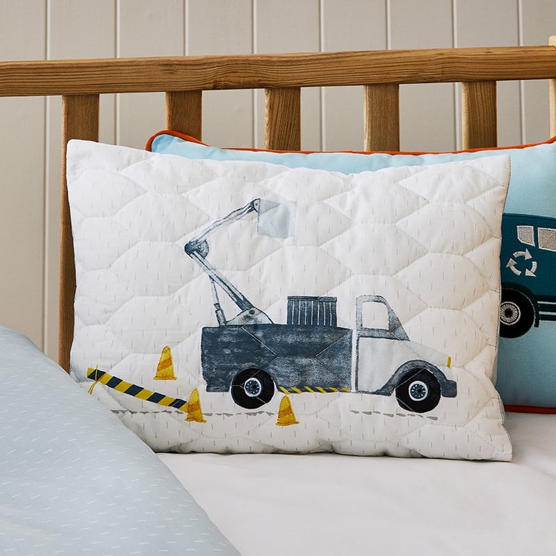 Under Construction White Quilted Cot Quilt Cover Set