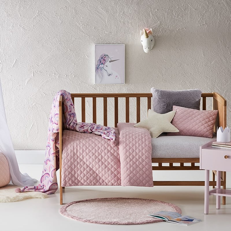 Alaska Corduroy Violet Pink Quilted Cot Quilt Cover Set
