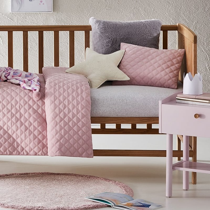 Alaska Corduroy Violet Pink Quilted Cot Quilt Cover Set