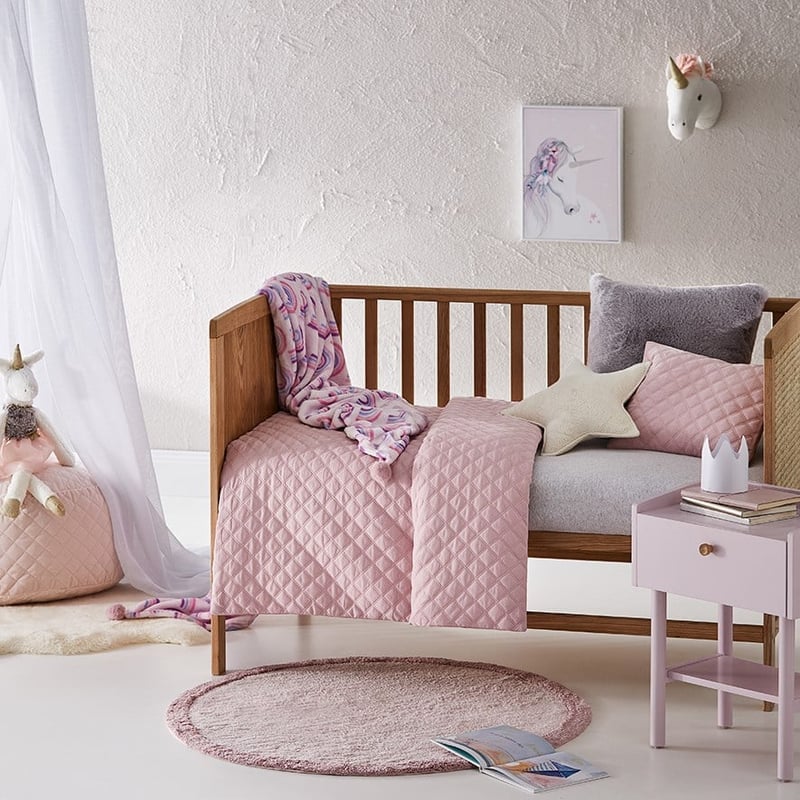 Alaska Corduroy Violet Pink Quilted Cot Quilt Cover Set