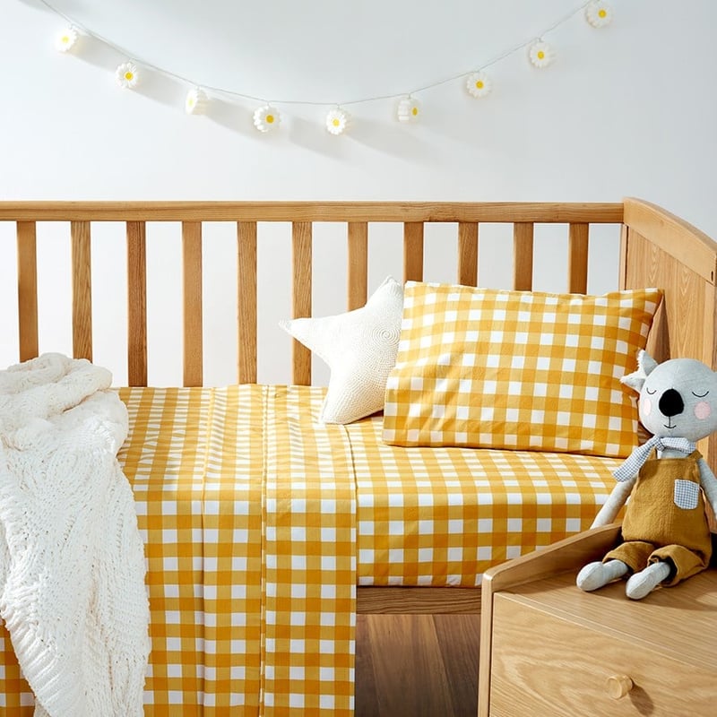 Harlequin Check Mustard Organic Cotton Cot Sheet Set