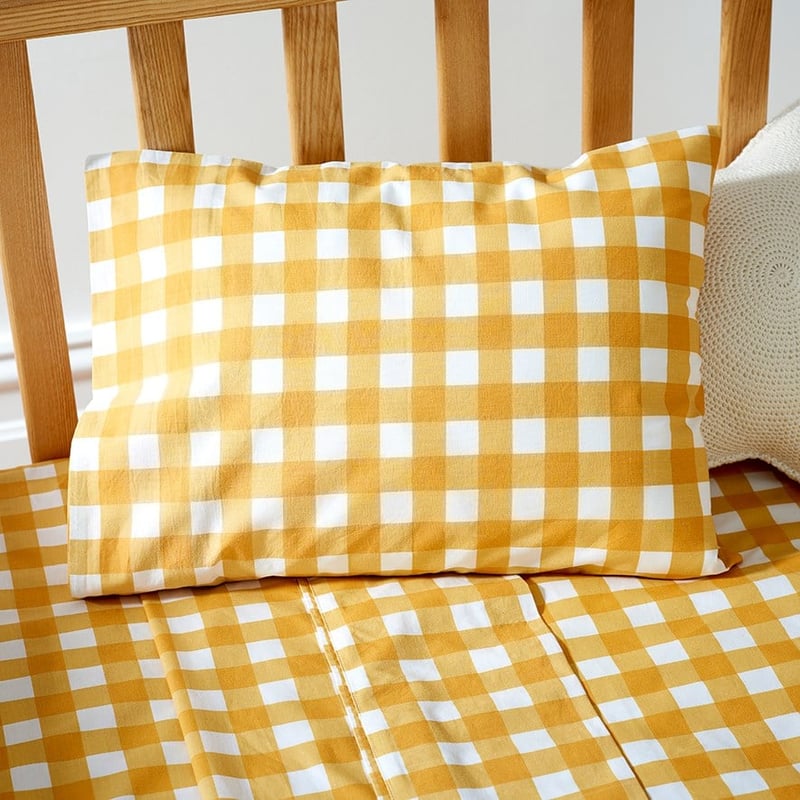 Harlequin Check Mustard Organic Cotton Cot Sheet Set