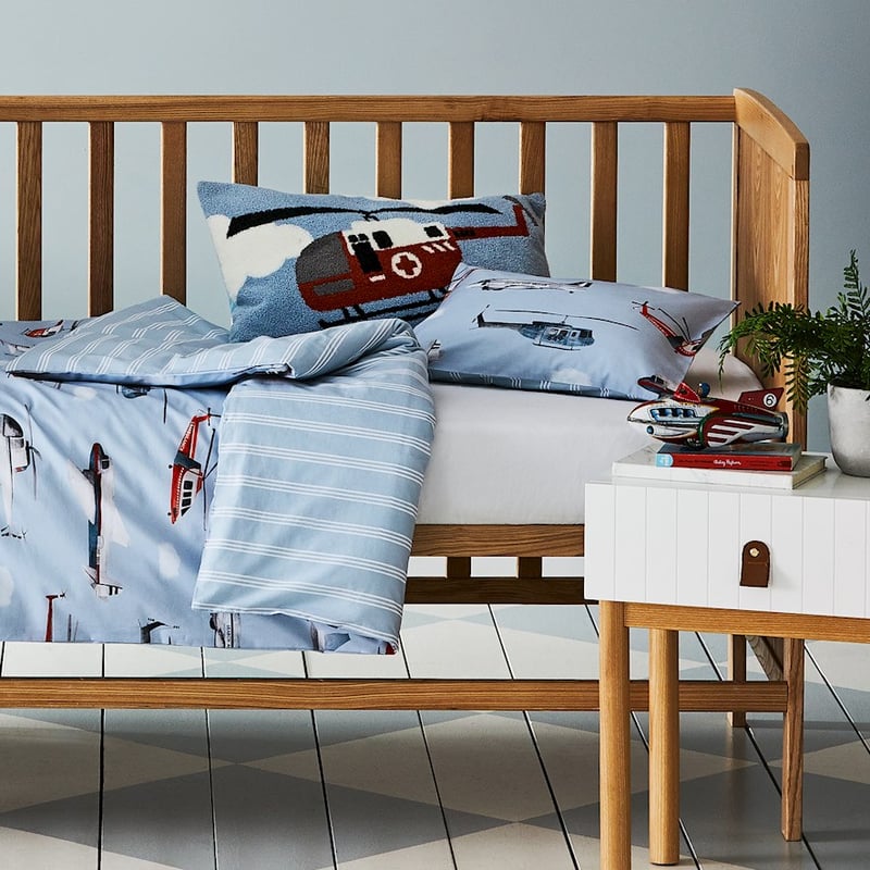 Flight Path Mid Blue Cot Quilt Cover Set