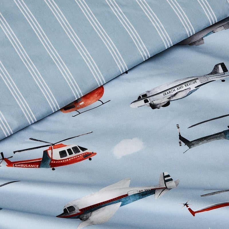 Flight Path Mid Blue Cot Quilt Cover Set