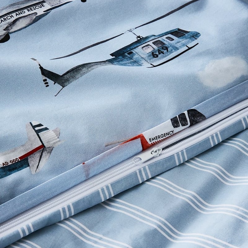 Flight Path Mid Blue Cot Quilt Cover Set