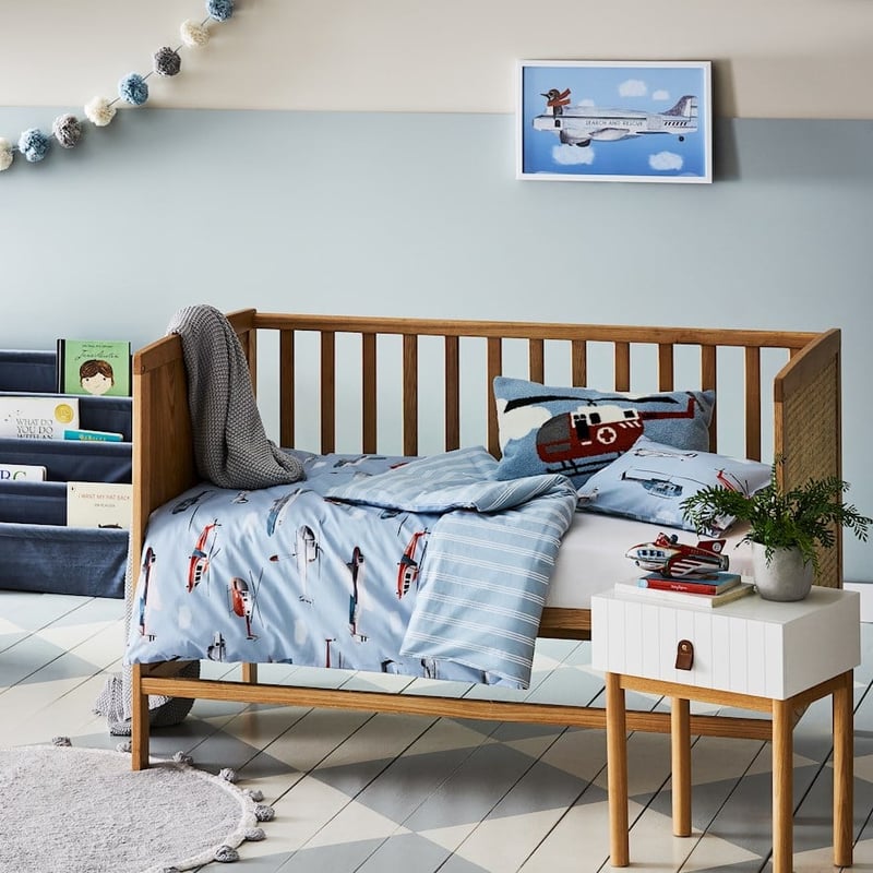 Flight Path Mid Blue Cot Quilt Cover Set