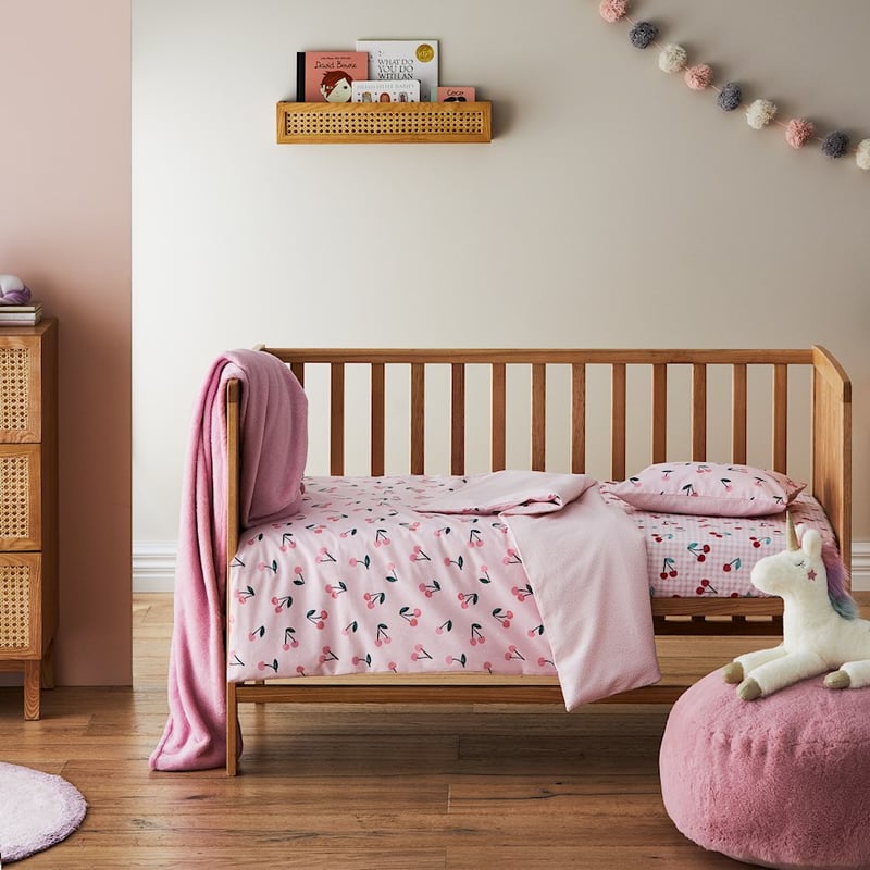 Sweet Cherry Pink Flannelette Cot Quilt Cover Set