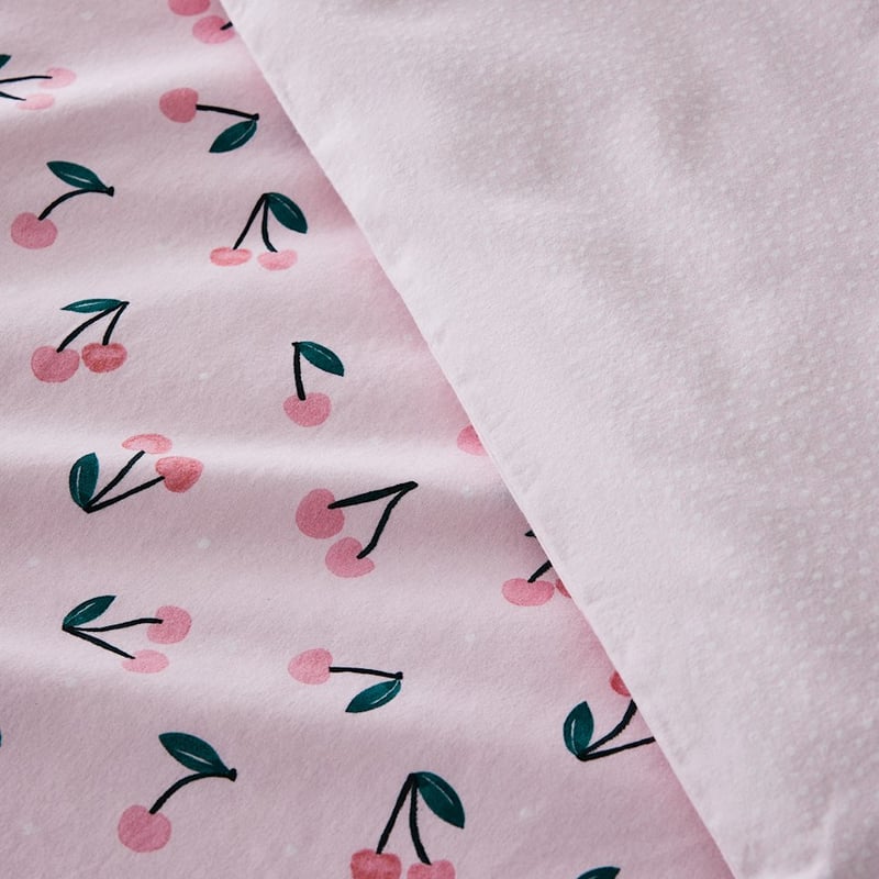 Sweet Cherry Pink Flannelette Cot Quilt Cover Set