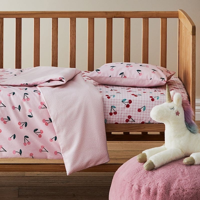 Sweet Cherry Pink Flannelette Cot Quilt Cover Set