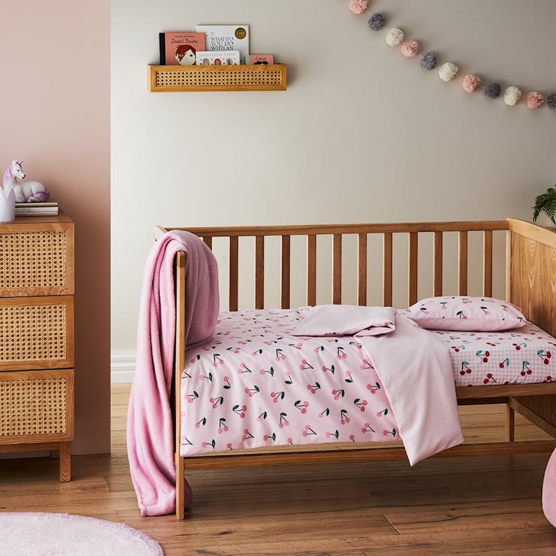 Sweet Cherry Pink Flannelette Cot Quilt Cover Set