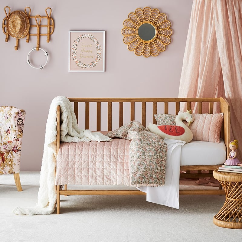 Florence Blush Velvet Quilted Cot Quilt Cover Set