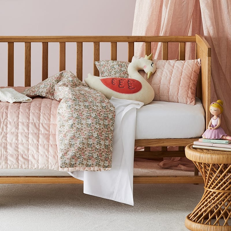 Florence Blush Velvet Quilted Cot Quilt Cover Set
