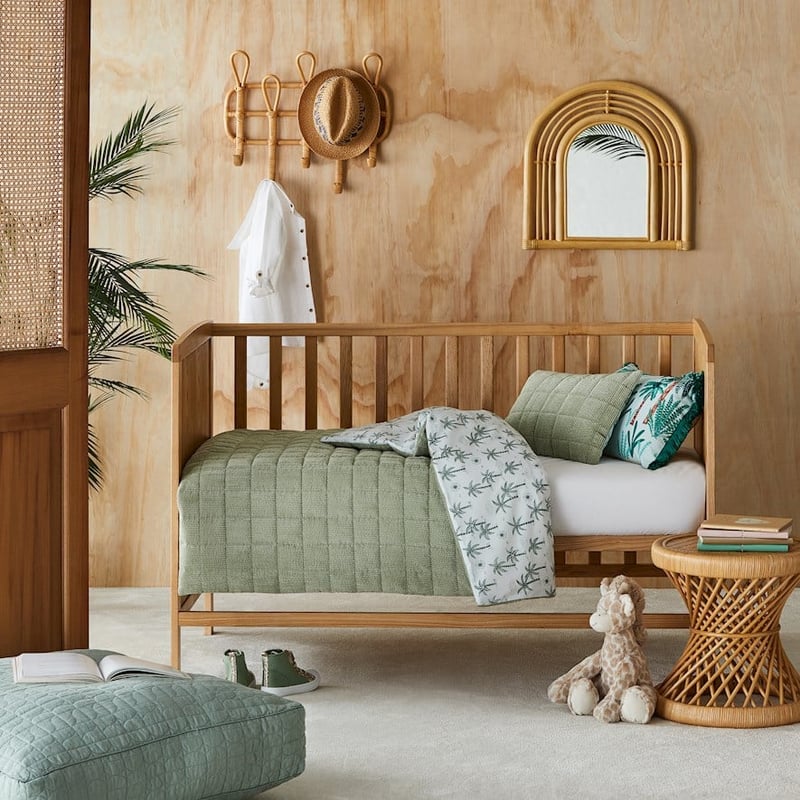 Palm Sage Quilted Corduroy Cot Quilt Cover Set