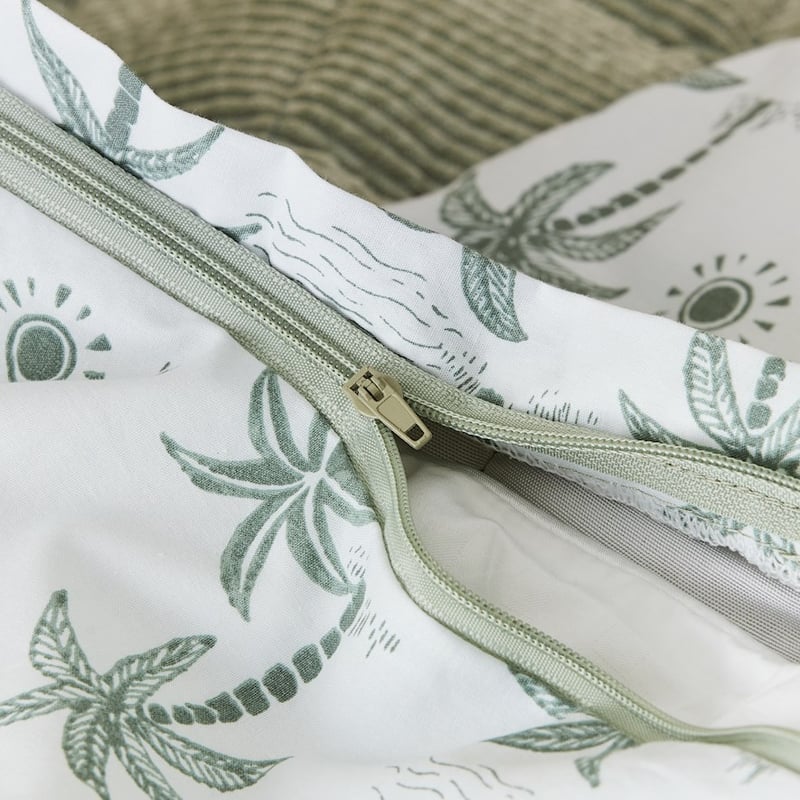 Palm Sage Quilted Corduroy Cot Quilt Cover Set