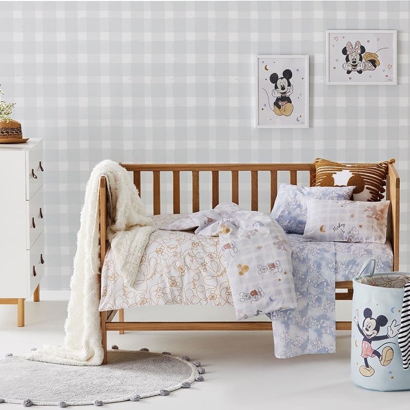 Disney Mickey Mouse Stonewashed Blue Cot Quilt Cover Set