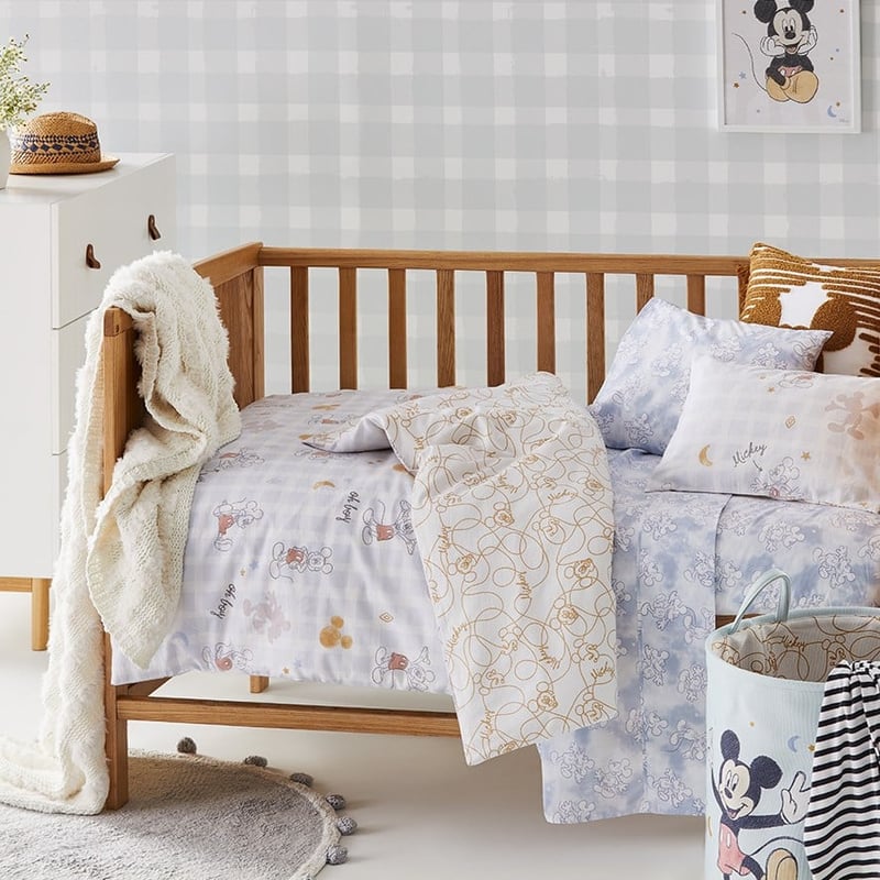 Disney Mickey Mouse Stonewashed Blue Cot Quilt Cover Set