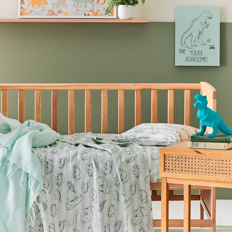 Dinomite Soft Sage Cot Sheet Set