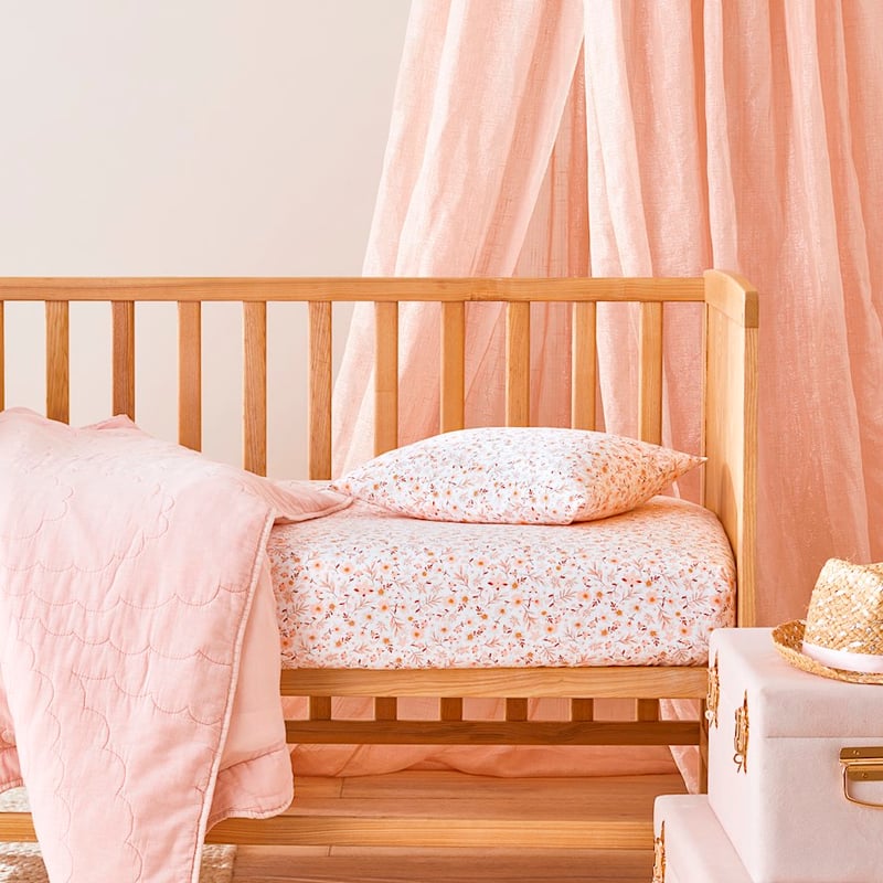 Pretty in Pink Blush Floral Stonewashed Cot Fitted Sheet Set