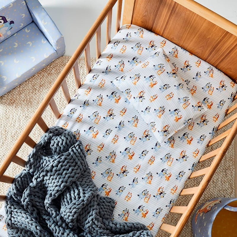 Bluey White Stripe Cot Fitted Sheet Set