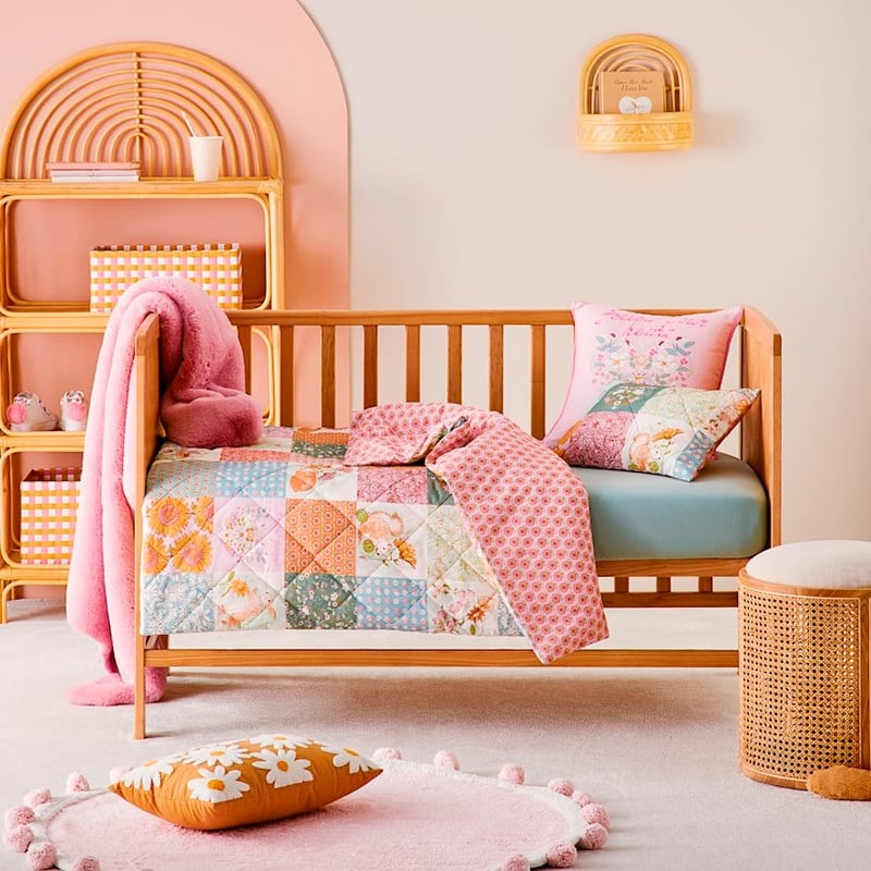 Storybook Multi Patchwork Quilted Cot Quilt Cover Set