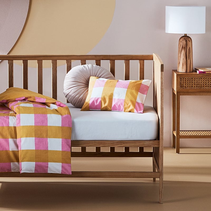 Check Sunset Organic Cotton Cot Quilt Cover Set