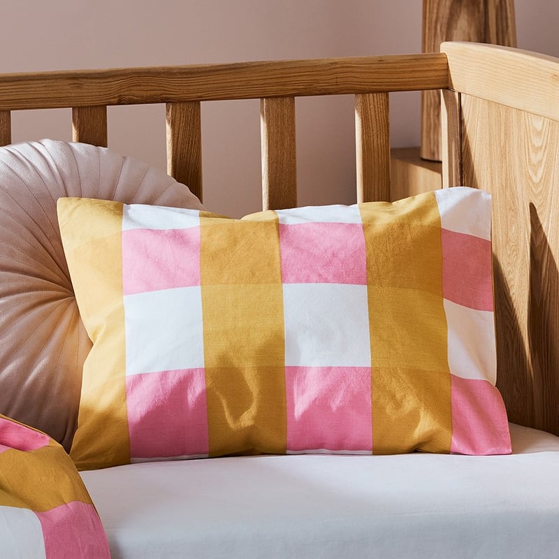 Check Sunset Organic Cotton Cot Quilt Cover Set