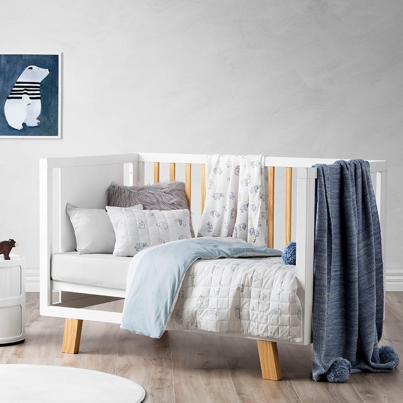 Jersey Quilted Blue Bear Cot Quilt Cover Set