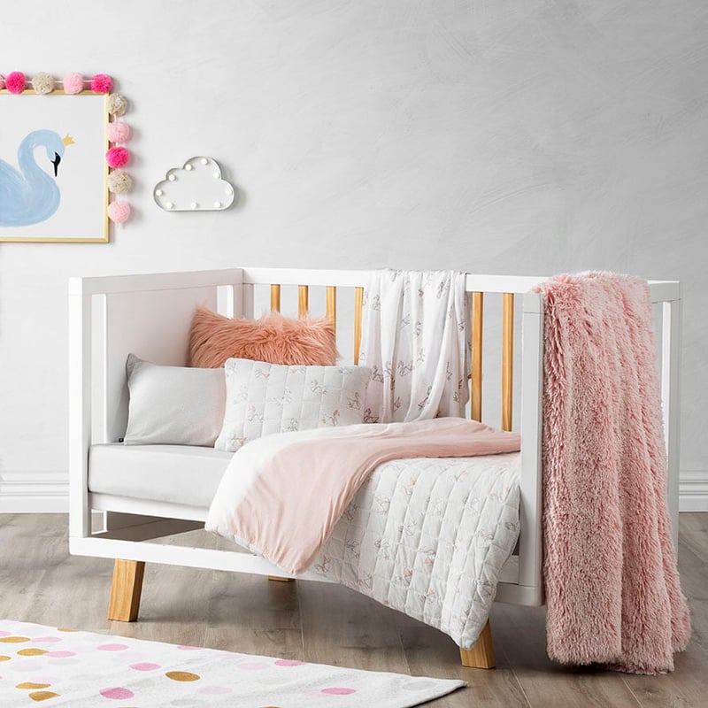 Jersey Quilted Pink Swan Cot Quilt Cover Set