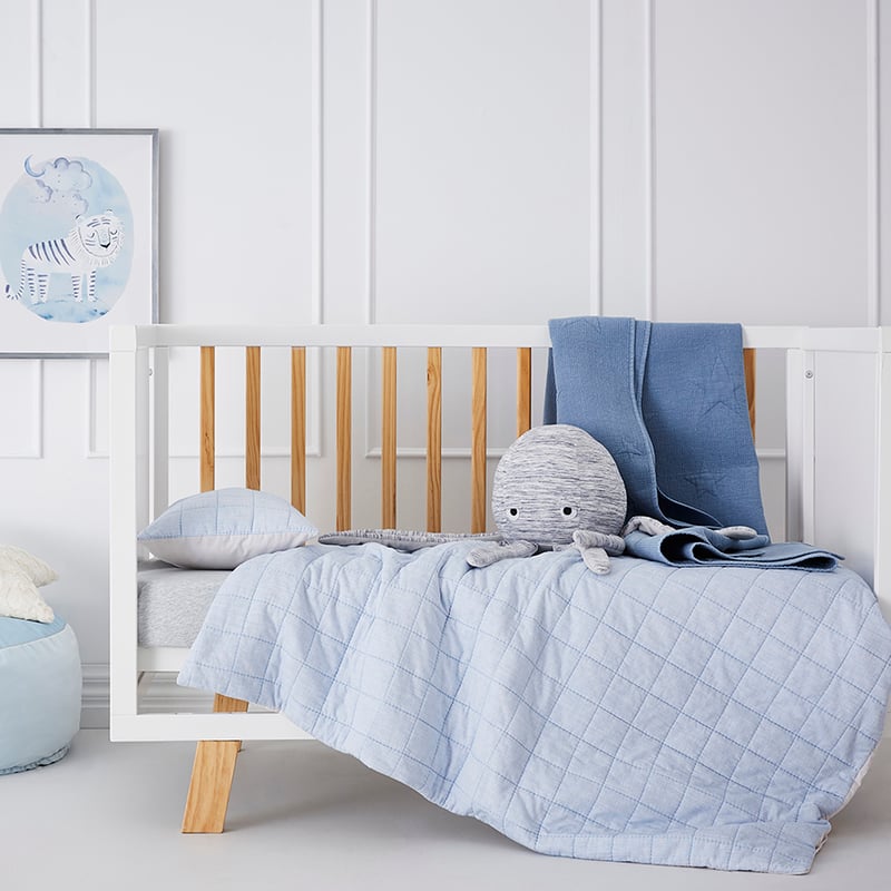 Levi Quilted Cot Quilt Cover Set in Blue