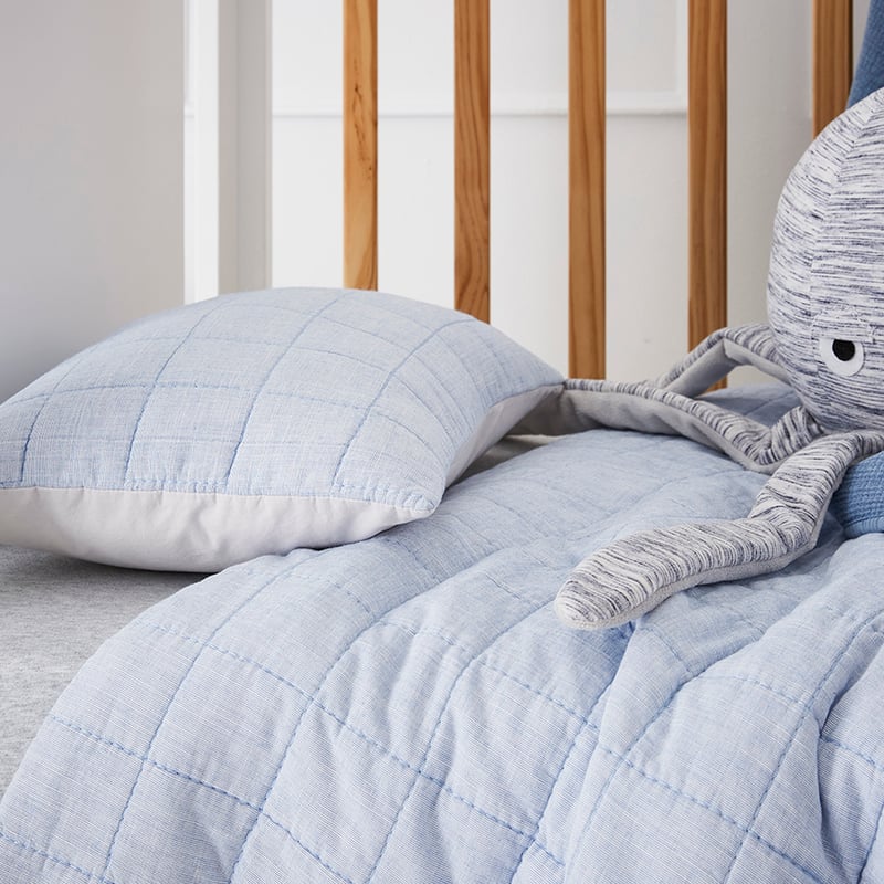 Levi Quilted Cot Quilt Cover Set in Blue