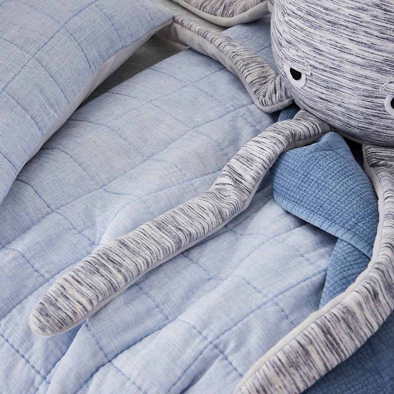 Levi Quilted Cot Quilt Cover Set in Blue