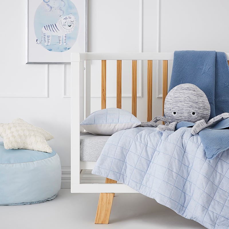 Levi Quilted Cot Quilt Cover Set in Blue