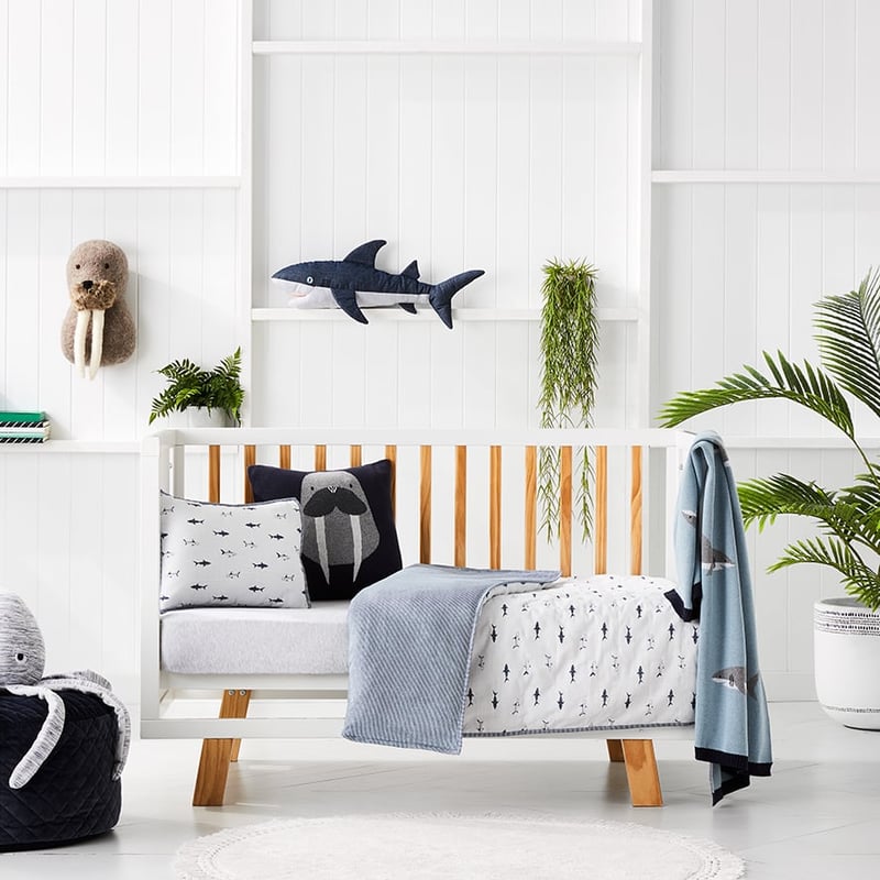 Shark Quilted Cot Quilt Cover Set Grey