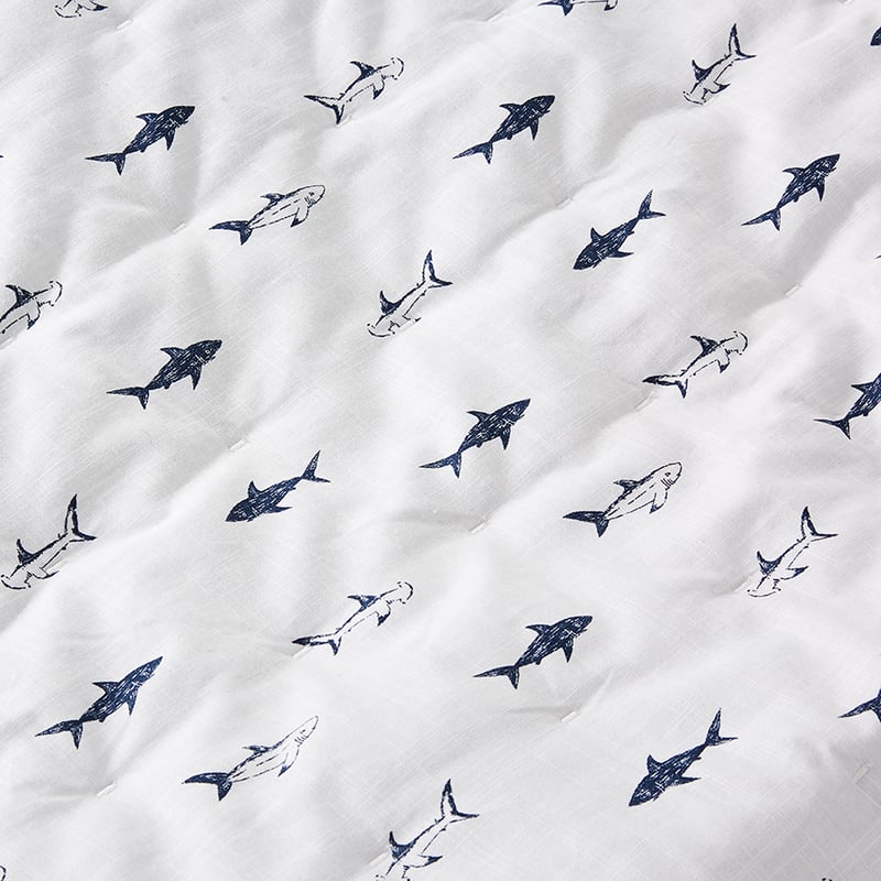 Shark Quilted Cot Quilt Cover Set Grey