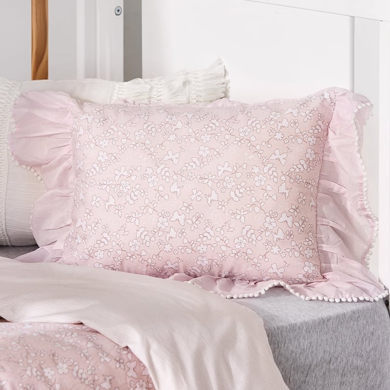 Butterfly Frill Cot Quilt Cover Set Pink
