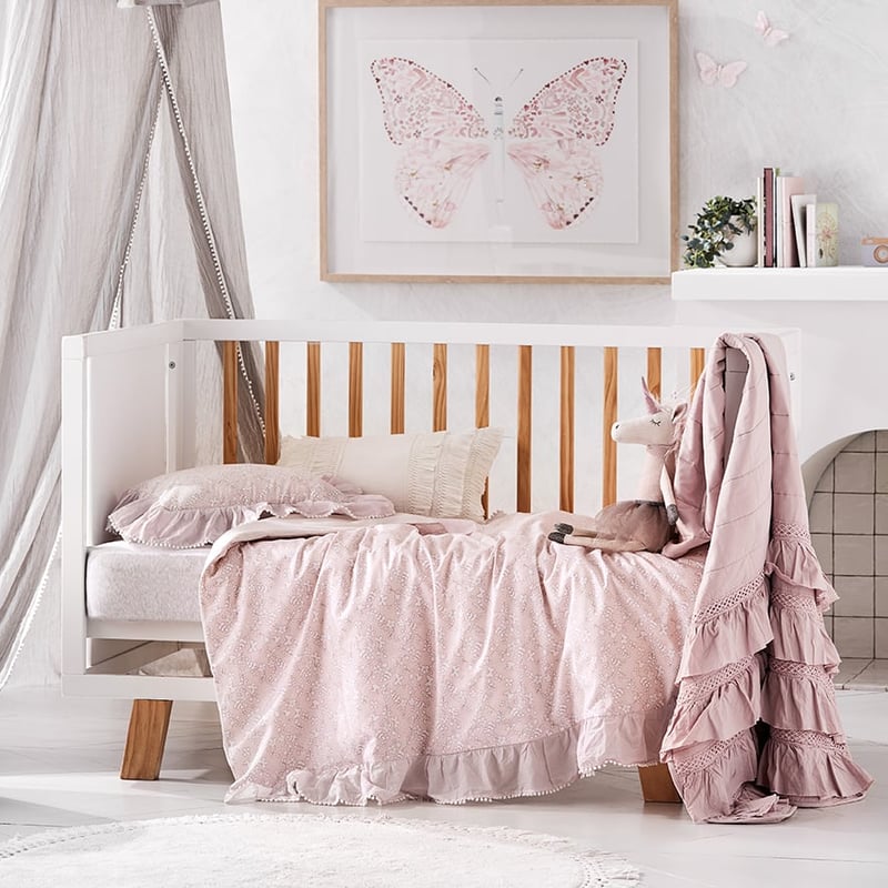 Butterfly Frill Cot Quilt Cover Set Pink