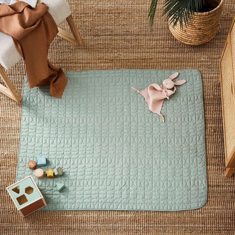 Vintage Washed Linen Eucalyptus Quilted Play Mat