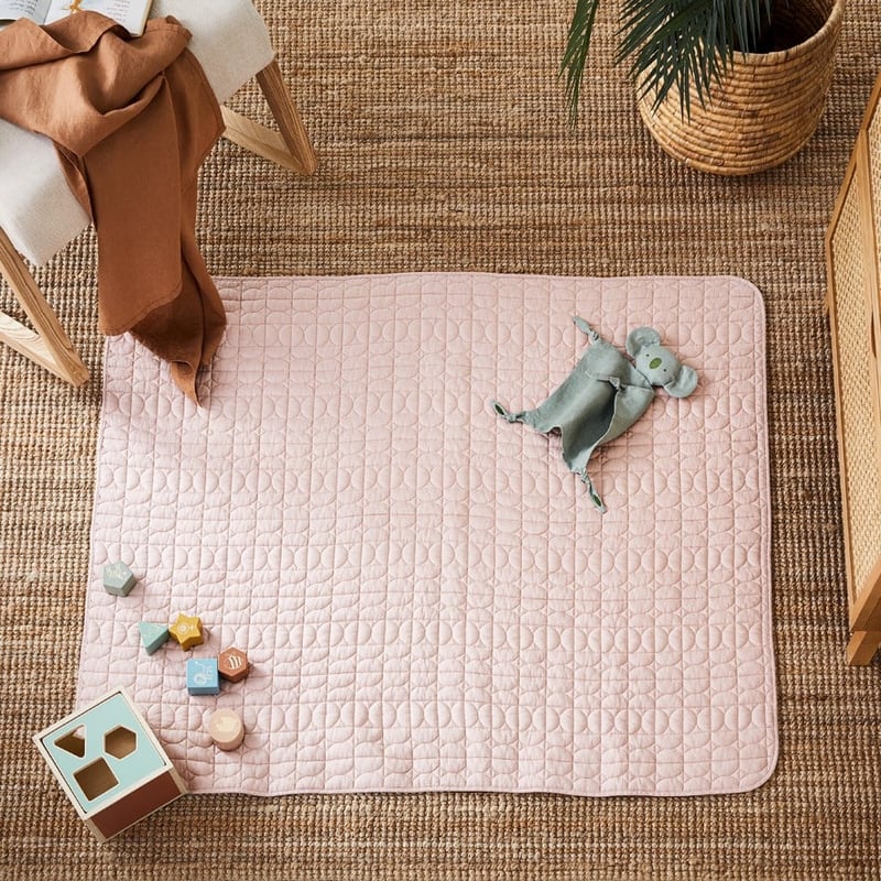 Vintage Washed Linen Nude Pink Quilted Play Mat