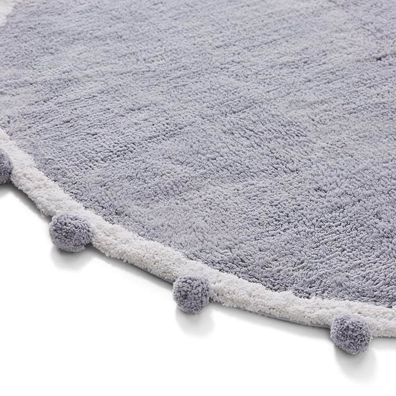 Pom Pom Grey Round Rug 