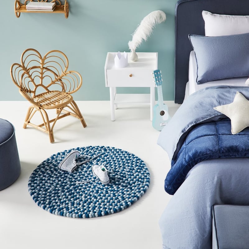 Designer Blue Freckle Felt Round Rug