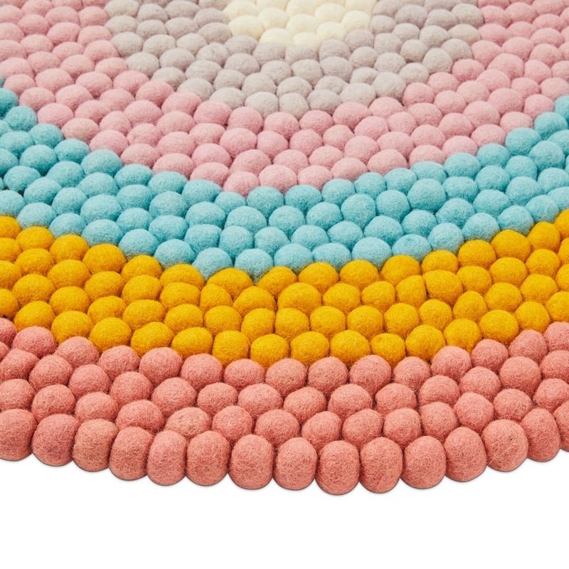 Designer Rainbow Stripe Felt Round Rug