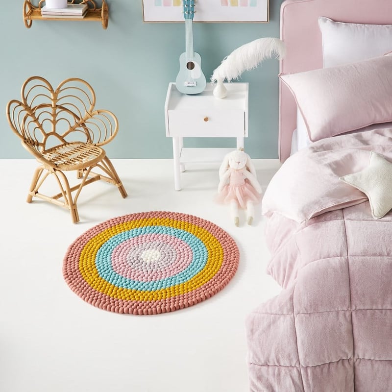 Designer Rainbow Stripe Felt Round Rug