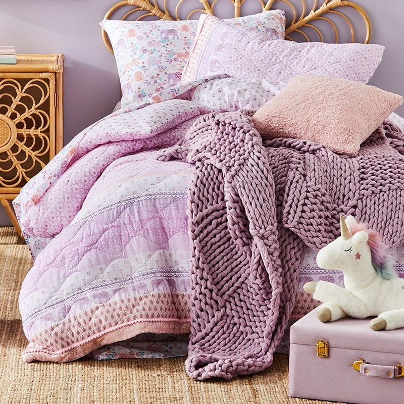 Chunky Lilac Knit Grid Throw 