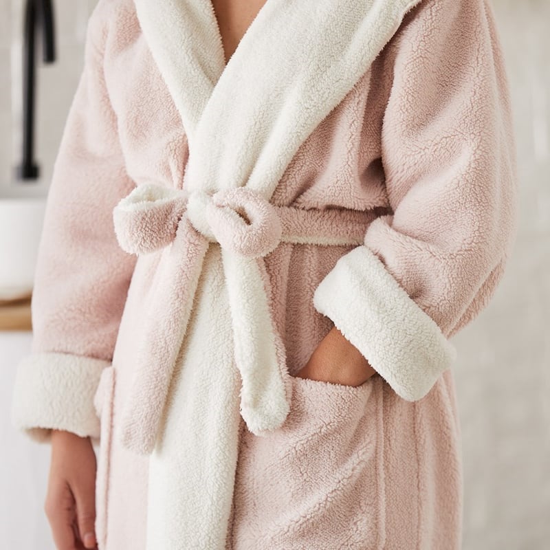 Sherpa Dusty Pink Hooded Bathrobe