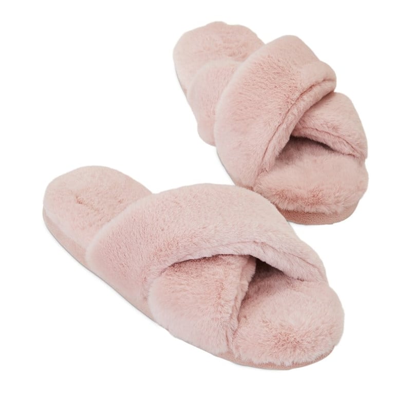 Crossover Dusty Rose Fur Slippers