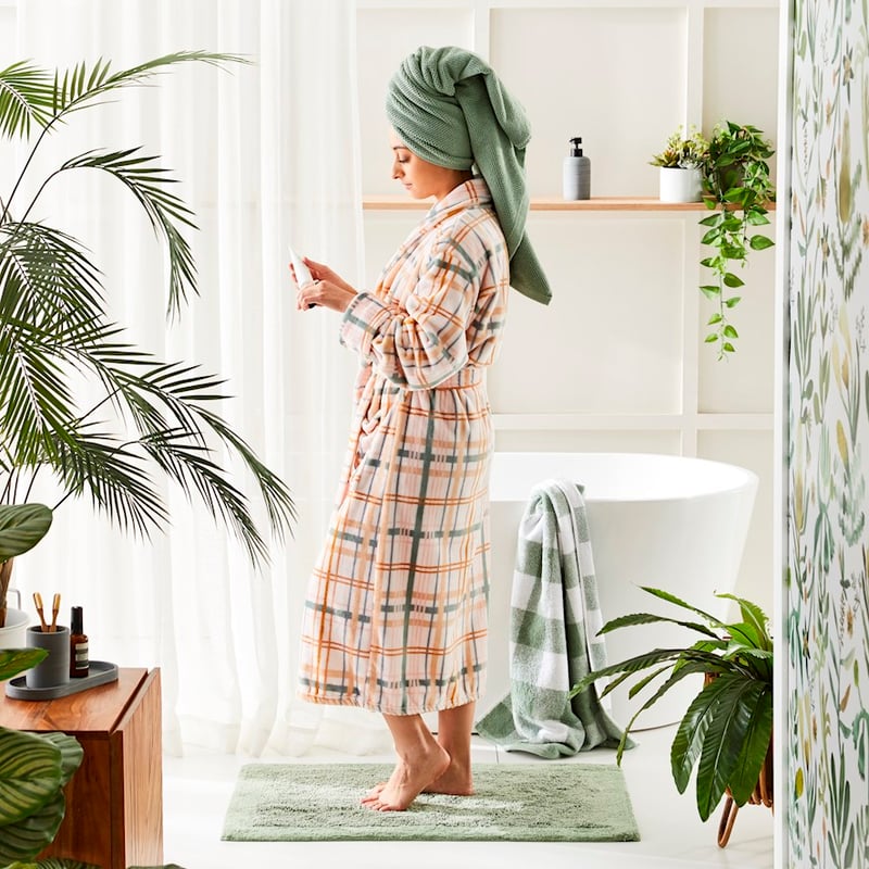 Printed Ultra Soft Pink Mini Check Bathrobe